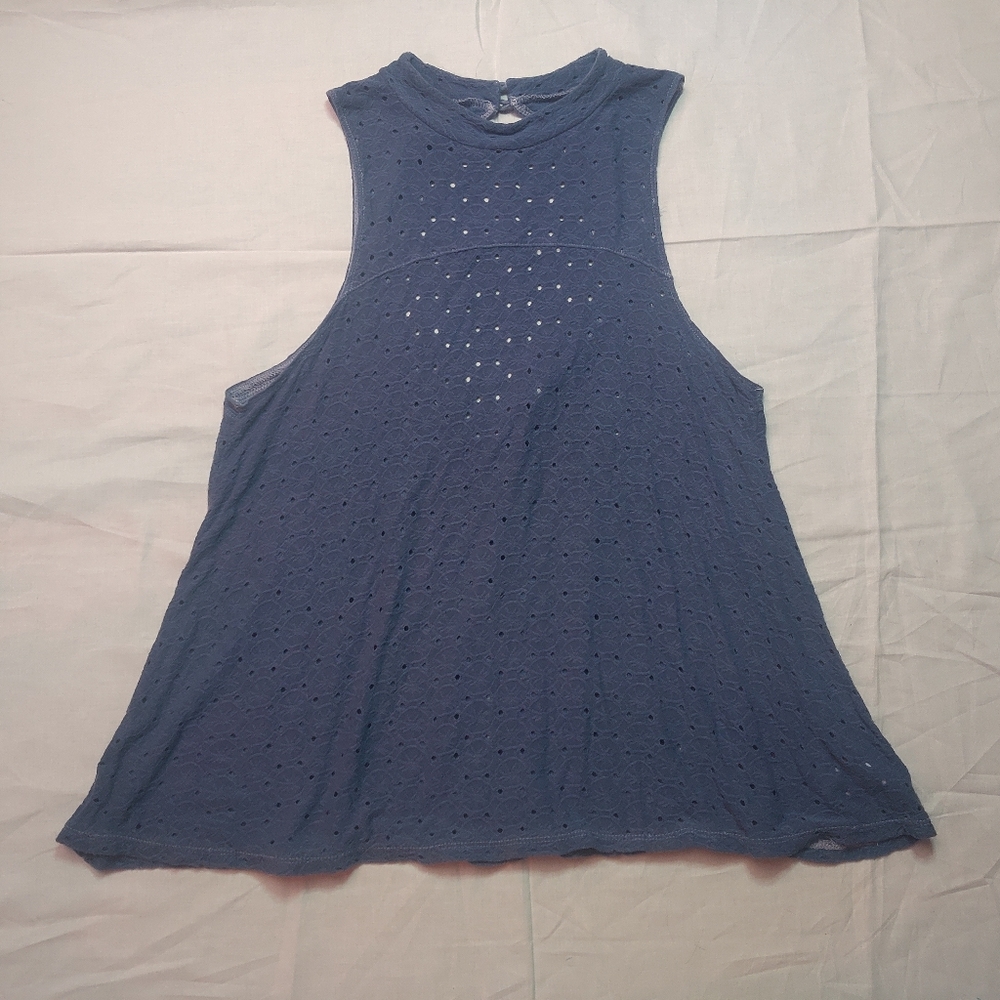 American Eagle Tank Top Women's Medium Blue Open Back Crew Neck Sleeveless Shirt